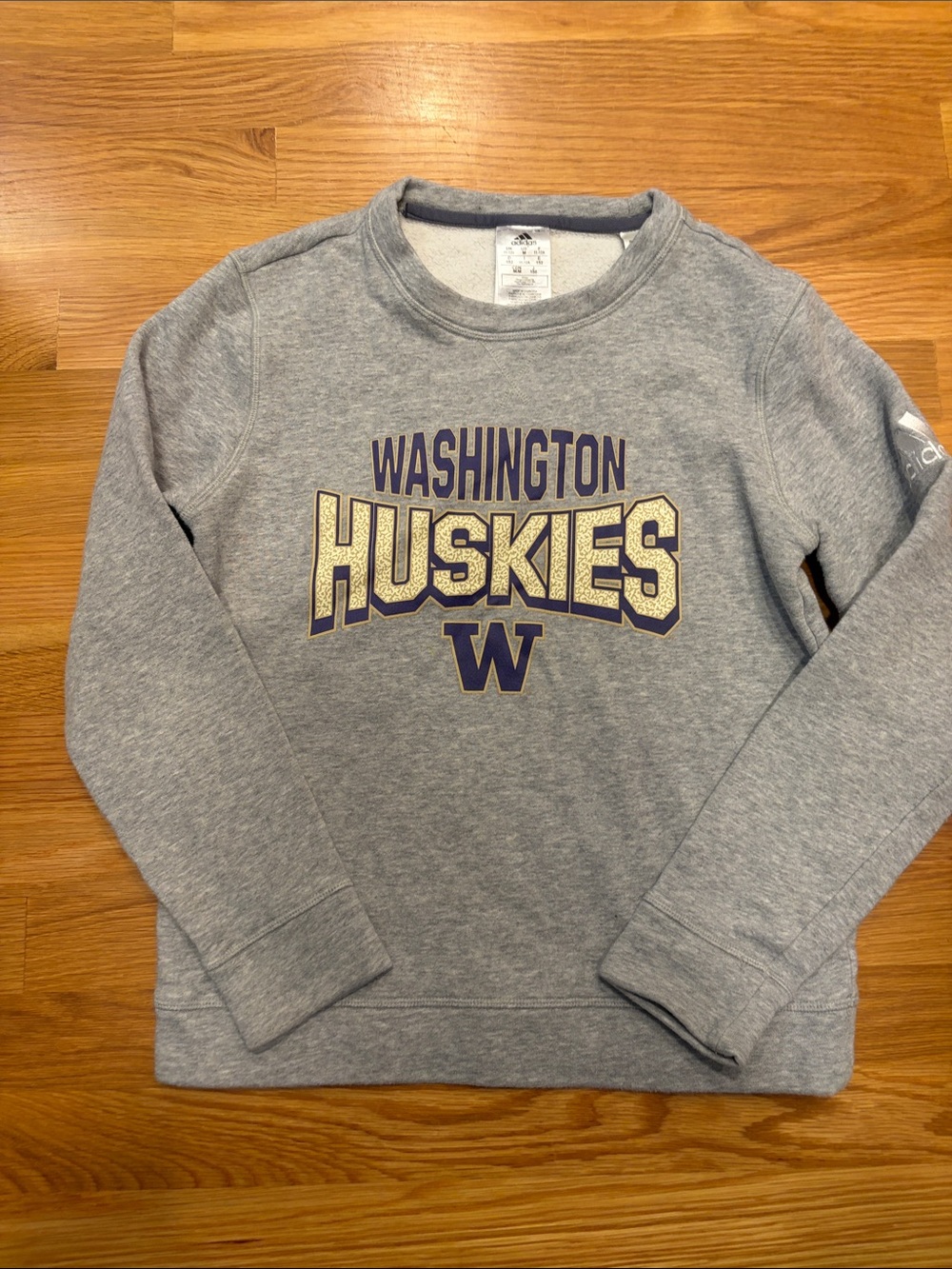 adidas Gray Washington Huskies Sweatshirt with Purple and Gold Logo